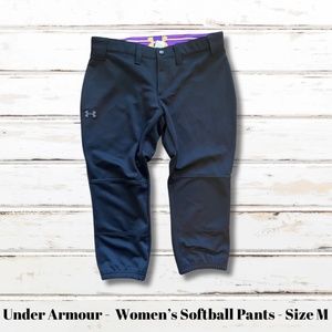 Under Armour Women's Softball Pants Crop Black Snap Button Sports Logo Size M